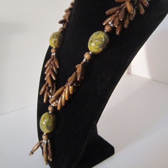 Long Earthy Boho Wood Bead Necklace ECLECTIC! - Picture 3 of 4